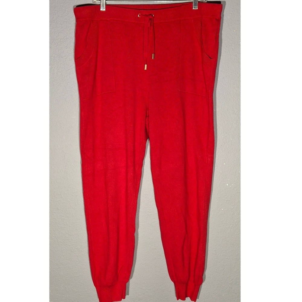 Chicos Zenergy Red Cashmere Blend Knit Joggers Pants Women Size 2 Large Regular